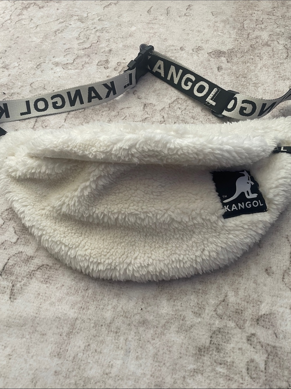 Kangol Kids Cream Sherpa Waist Bag with Branded Strap